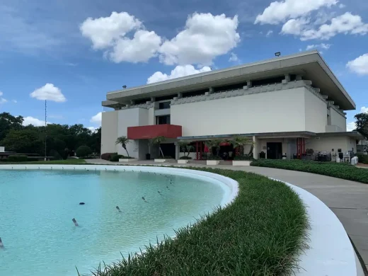 Roux Library and Water sculpture by Frank Lloyd Wright