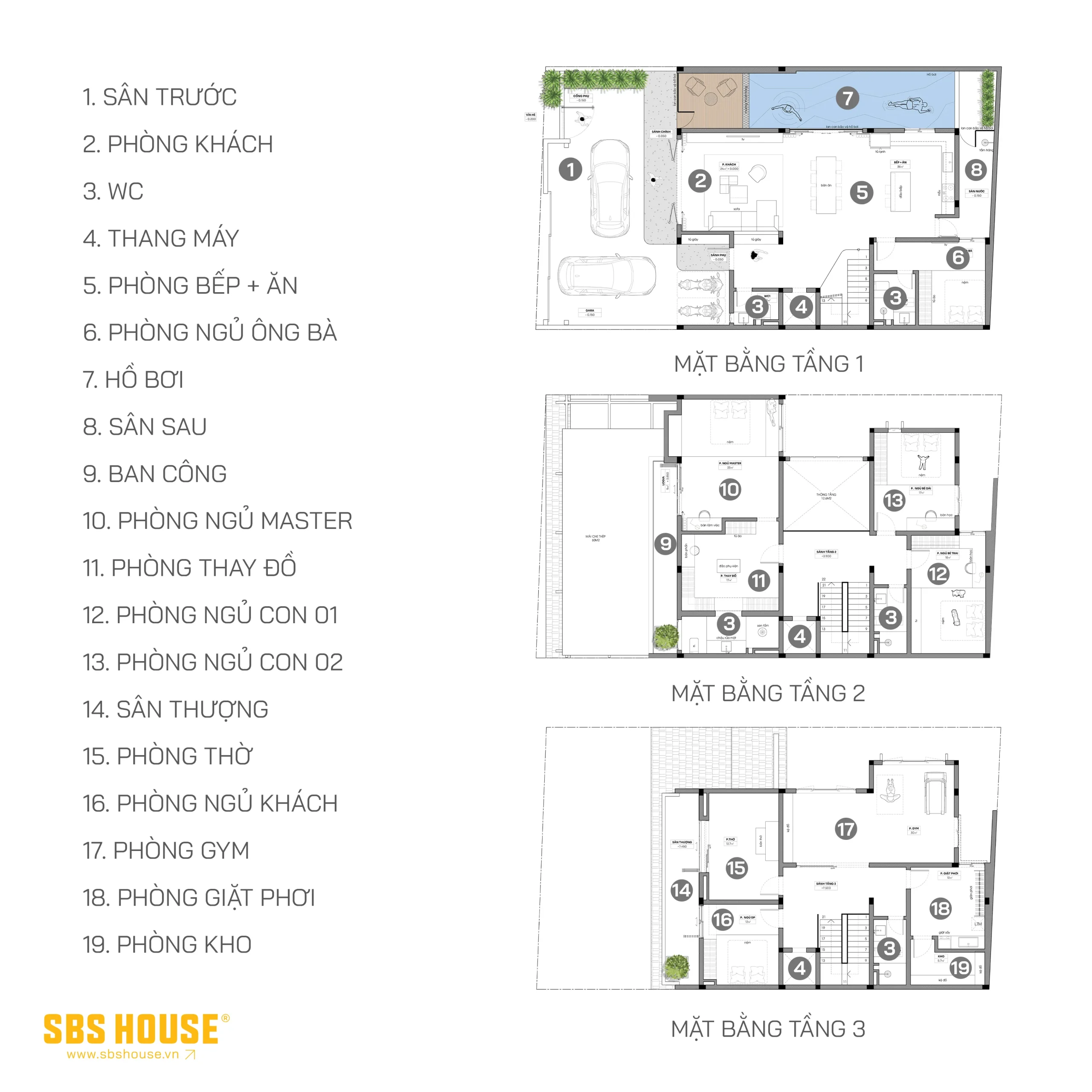 Công năng Hoang Trang Villa được nghiên cứu dựa trên nhu cầu sống thực tế, đảm bảo sự tiện nghi và riêng tư cho gia đình. 