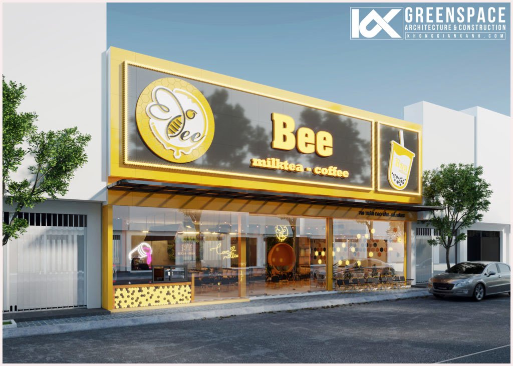 Phối cảnh mặt tiền quán trà sữa Bee