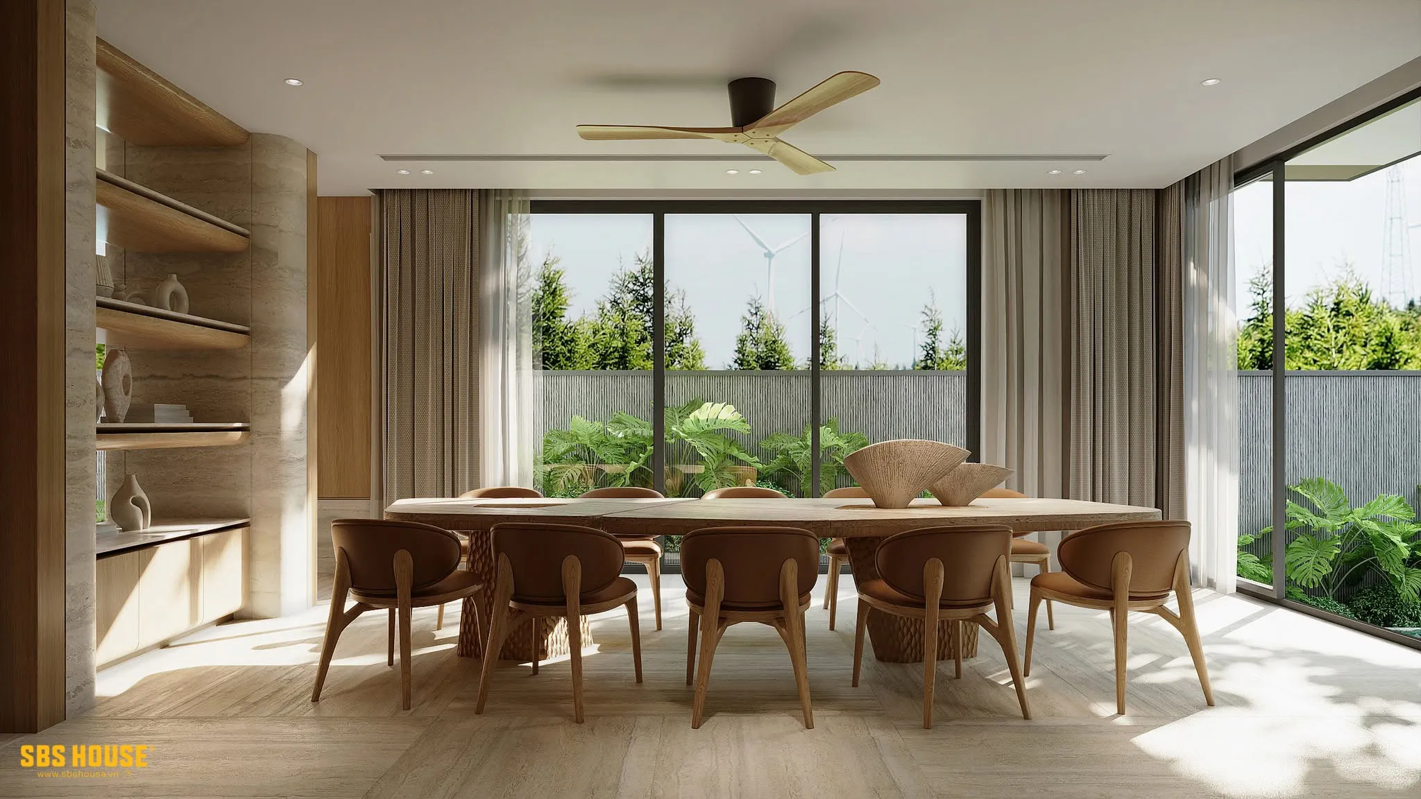 Nội thất bo cong tiếp nối ngôn ngữ kiến trúc, mang lại sự đồng nhất cho toàn bộ công trình.