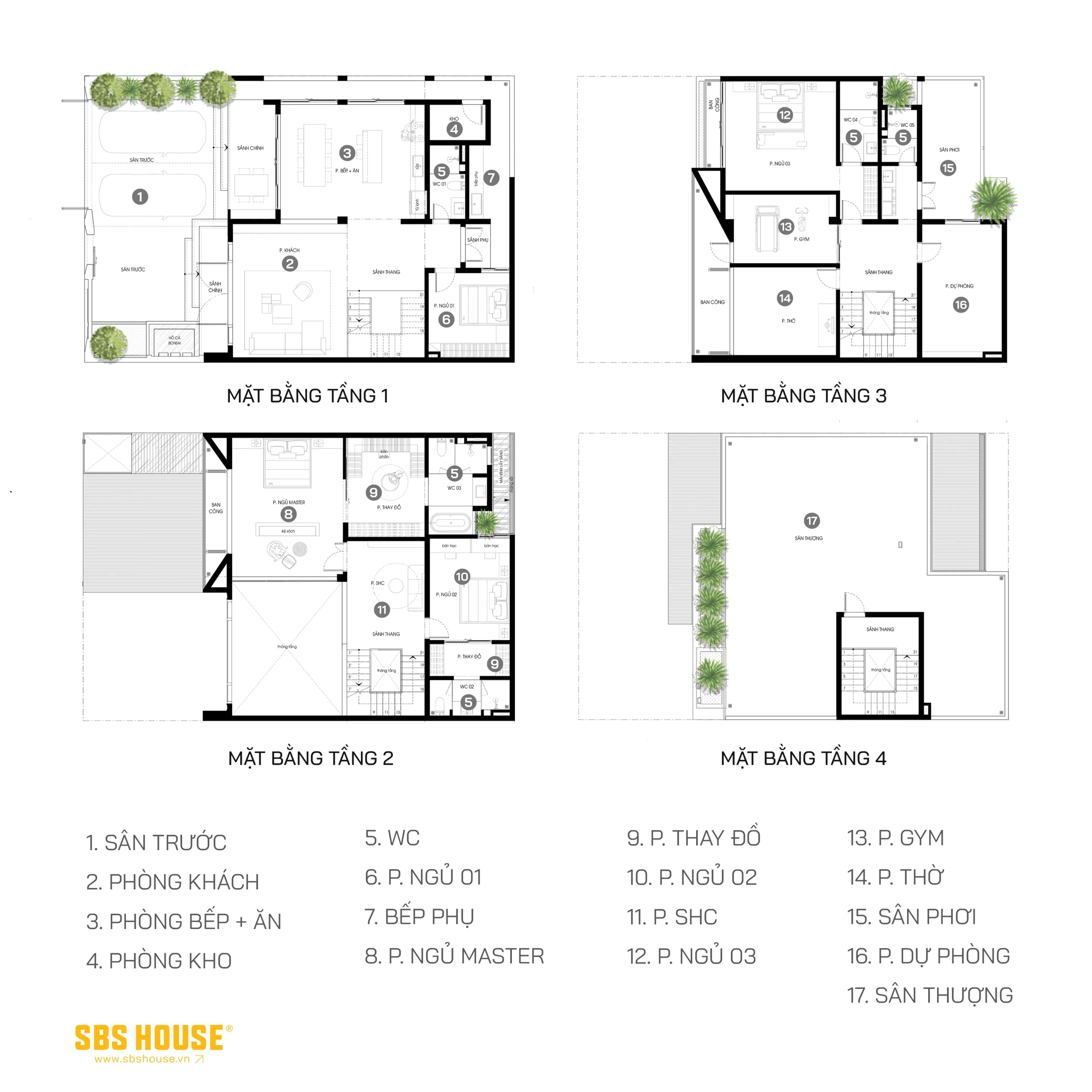 Mặt bằng Sunny Villa được phân tầng theo nhu cầu sử dụng, kết nối không gian sinh hoạt chung và đảm bảo sự riêng tư.
