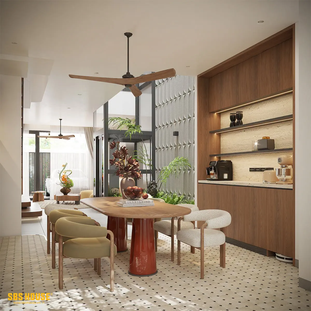 Bảng màu trung tính kết hợp ánh sáng tự nhiên giúp nội thất hiện đại nhưng vẫn giữ được cảm giác ấm áp, gần gũi. 